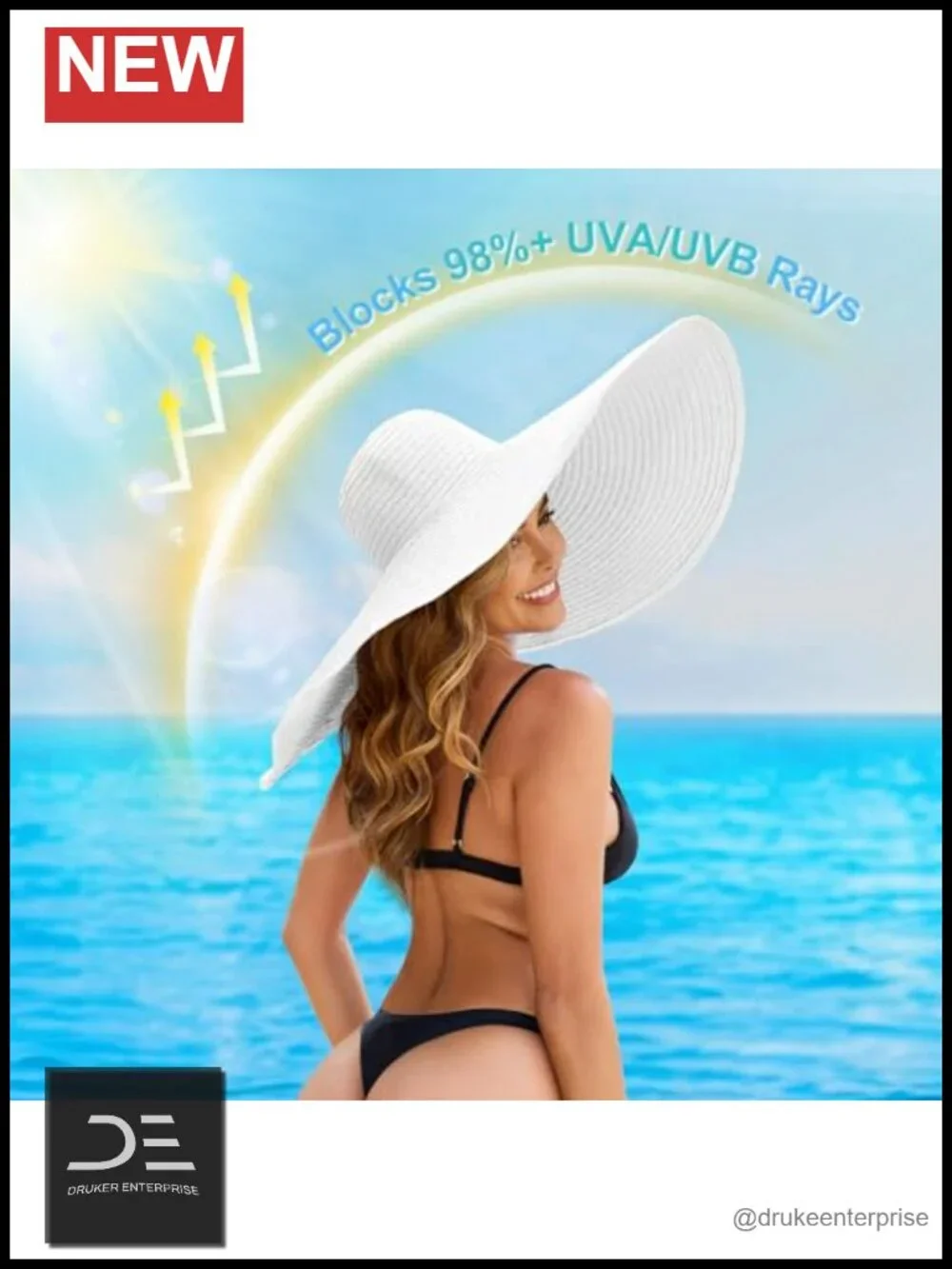 Wide Brim Straw Sun Hat UPF 50+ Foldable Travel Beach Hat